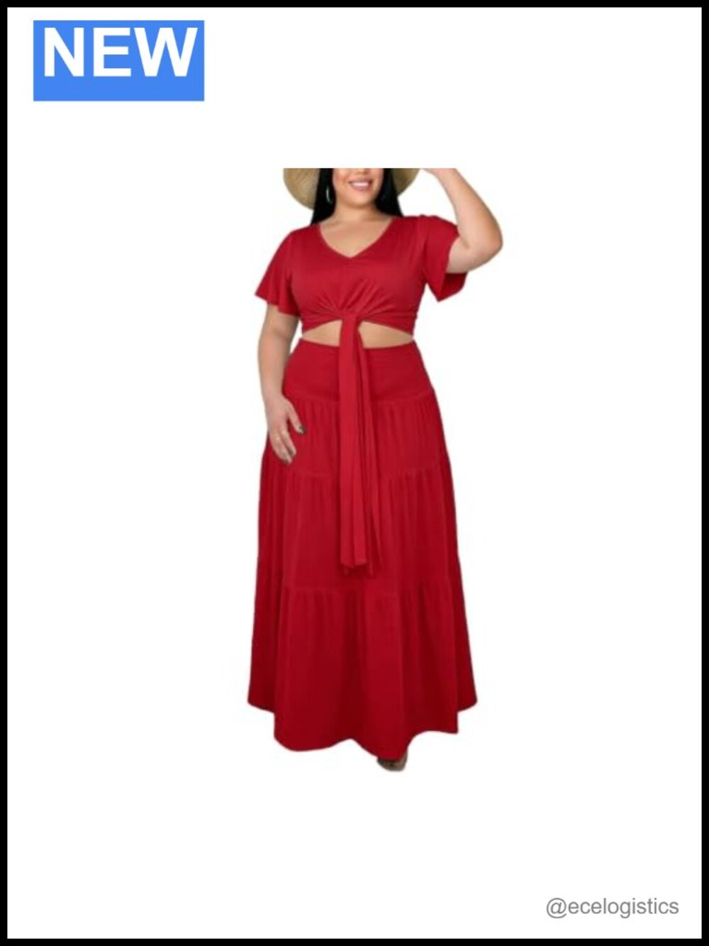 Plus Size 2 Piece Skirt Set Flutter Sleeve Crop Top Maxi Skirt Boho